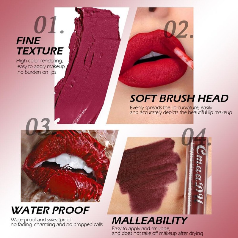 evpct CmaaDu 1Pcs Mauve Liquid Matte Lipstick Lipgloss Set for