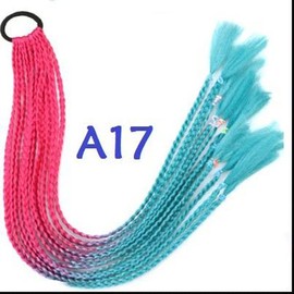 LeeWin Ombre Colored Small Three Strands Braids Hair Extensions with Rubber Bands Rainbow Braided Synthetic Hairpieces Ponytail for Women Kids Girls Fold 24inches 2pcs/Pack (24inches, A17)