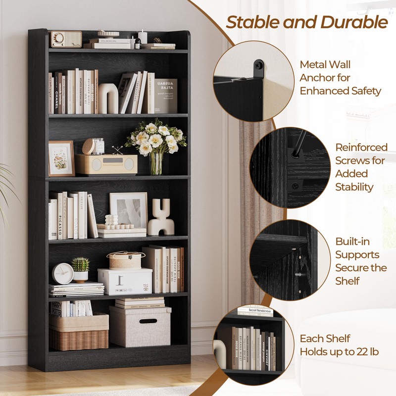 Yaheetech 6-Tier Open Bookcase and Bookshelf, Modern Simple Floor Standing