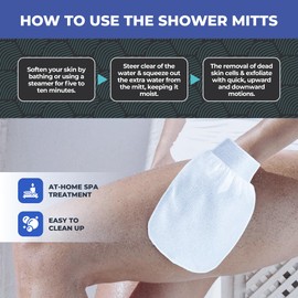 GoodBeauty 2 Pack White Shower Exfoliating Gloves Bath Massage Scrubbing, Shower Exfoliating Mitt for Men Women Shower Body Scrub, Unclog Deep Pore Gentle Viscose Fiber (White)