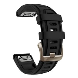 PCAVO 20mm Watch Band for Garmin fenix 5s 6s 7s pro solar Quick Fit 20 silicone bands replacements with light Soft gold buckle for garmin epix pro gen 2 42mm Descent Mk2s/3/3i Short Women Black