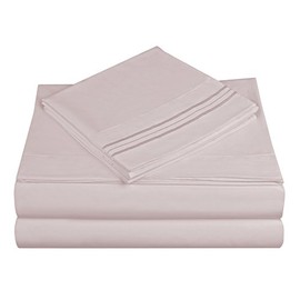 Cathay Home Experience Luxury Microfiber Sheet Set with 2 Pillow Cases with Triple Line Embroidery Twin Size Cream