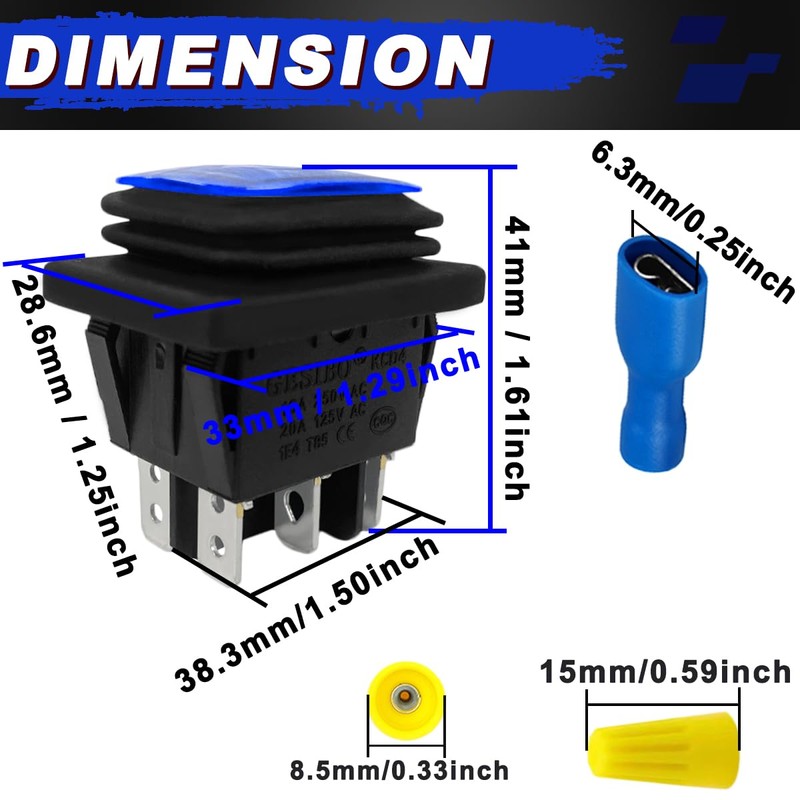 MKBKLLJY 3PCS Momentary Polarity Reverse Switch Waterproof 16A 250V AC/20A