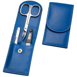 Sonnenschein by Hans Kniebes - Manicure Set 3 Pieces - Nail Scissors, Nail File and Tweezers - Pocket Manicure Nail Care Set - Nappa Lambskin Manicure Case (Cobalt Blue)