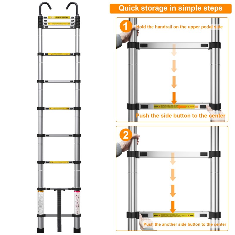 ZenAscend 10.5ft Telescoping Ladder, Multi-Purpose Collapsible Ladder with Hook, Aluminum