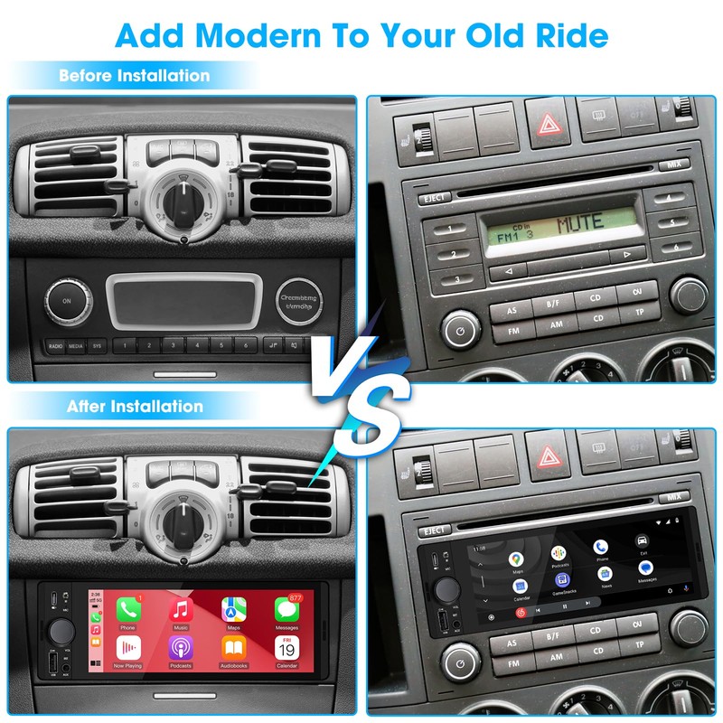 SOUNDKITS Single Din Car Radio with CarPlay: Bluetooth Car Stereo
