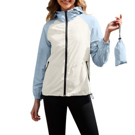 PITINAN Waterproof Running Jacket Womens Rain Gear Windbreaker Light Jackets for Women Lightweight Womens Rain Jacket Light Blue M