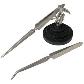 Jewellers Tools 3rd Hand Base Vice & Straight & Curved Steel Tweezer : Adjustable Tweezers Soldering Craft Watch Tool (310)