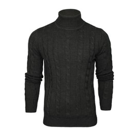Xact Men's Roll Neck Cable Knit Jumper (Dark Charcoal Marl) L