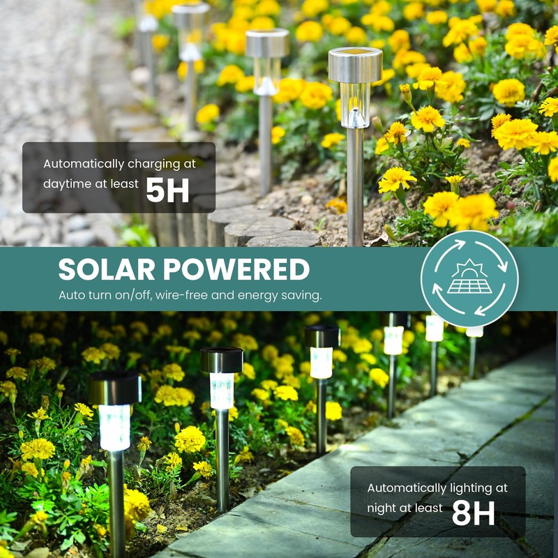 GIGALUMI 24 Pack Solar Path Lights Outdoor,Solar Lights Outdoor Waterproof,Stainless