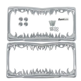 Shark Tooth License Plate Frame with Screws Caps, Set of 2 (Silver)