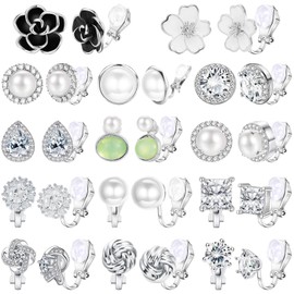 NEWITIN 14 Pairs Clip On Earrings for Women Cute Earrings Crystal Earrings Pearl Earrings Charming Fashion Earrings Non Piercing Clip on Earrings for Women