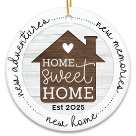 New Home Gifts, Round Ceramic House Warming Gifts with Packaging Box, New House Gift Ideas for Decor, New Home Hanging Ornaments for Friends Neighbourhood Couple Family