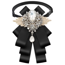 GHTIYLP Bow Ties for Men Women Adjustable Rhinestone Bow Tie, Satin Ribbon Bowtie for Women School Business Party Wedding (Black)