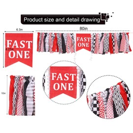 Fast One Birthday Banner - Cartel para silla alta con diseño de coche de carreras, color negro y rojo, para primera fiesta de cumpleaños infantil (uno rápido)