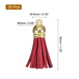 sourcing map 30Pcs 1.5 Inch Leather Tassels Keychain Charm with Gold Cap for Pendant Bracelet Jewelry Making DIY Craft Decoration, Red