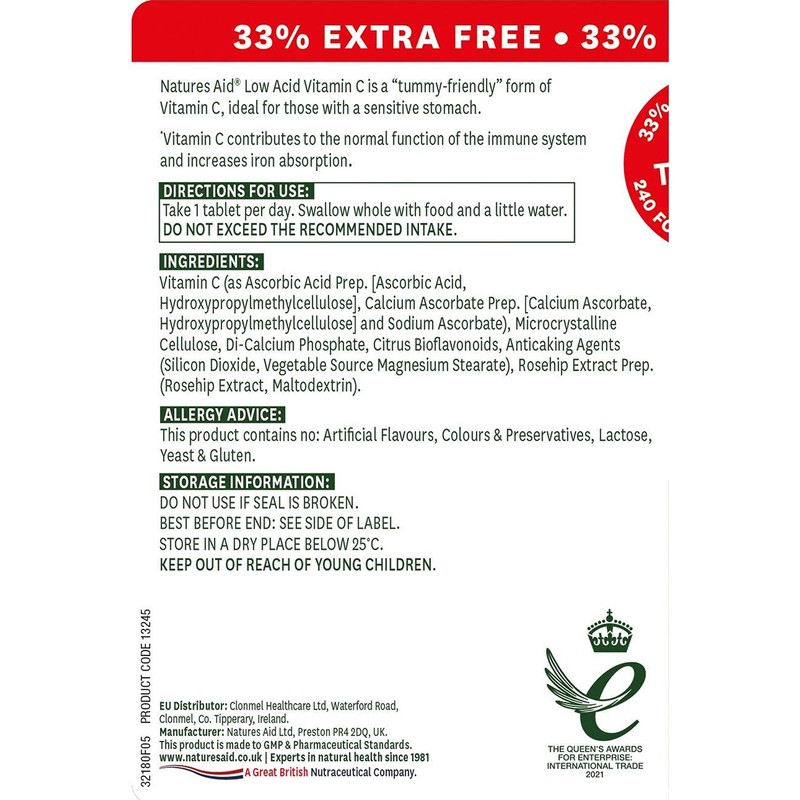 Natures Aid Low Acid Vitamin C 1000mg with Rosehips &