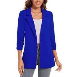 LADI TREND Women Lapel Suit Jacket Casual Long Sleeve Blazer Office Work (Royal Blue XL)
