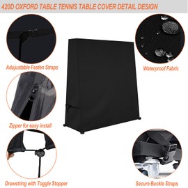 Softclub Table Tennis Table Cover, Waterproof 420D Oxford Fabric,Windproof Dustproof Ping Pong Table Cover for Outdoor and Indoor 165*85*165cm, Black
