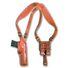 Premium Leather Vertical Shoulder Holster System with Double Magazine Carrier for Kimber 1911 5'' Inch BBL, Right Hand Draw, Brown Color #1111#