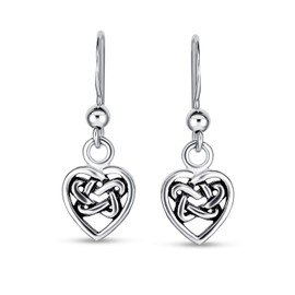 BFF Irish Celtic Friendship Love Infinity Knot Tiny Heart Dangle Earrings For Women Teen Oxidized .925 Sterling Silver Fish Hook