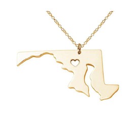 18K Gold Silver Country Map Charm Pendant Maryland State Map Necklace Jewelry (Gold)