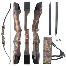 JEKOSEN Recurved Wooden Takedown Archery Bow 62" Hunting Bow - Arrows Quiver Bag and Bow Stringer Tool Included - Right Handed 45 LBS Draw Weight
