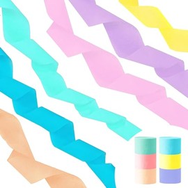 AimtoHome Pastel Crepe Paper Streamers, Party Streamers for Birthday Party,Graduation Decorations,Light Pink, Purple, Yellow, Peach, Green, Blue, 6 Rolls（82 Feet Long x 1.77 Inch）