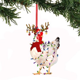 1PC Christmas Chicken Ornament Funny Scarf Chicken Holiday Decoration Chicken Ornaments for Christmas Tree Outdoor Hanging, Easy to Hang Suitable for Christmas (04)