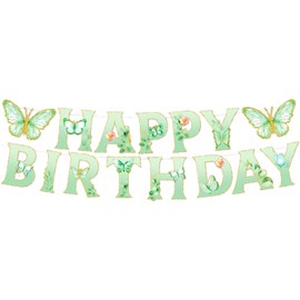 PLAP Happy Birthday Butterfly Banner Green Butterfly Birthday Party Decoration