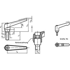 HALDER 24400.0464 Adjustable Clamping Lever, Black, d1=22 mm/d2=M10/L1=32mm