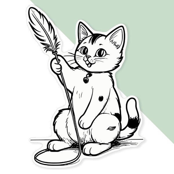 Azeeda 'Cat Playing with A Feather Toy' White Premium Vinyl