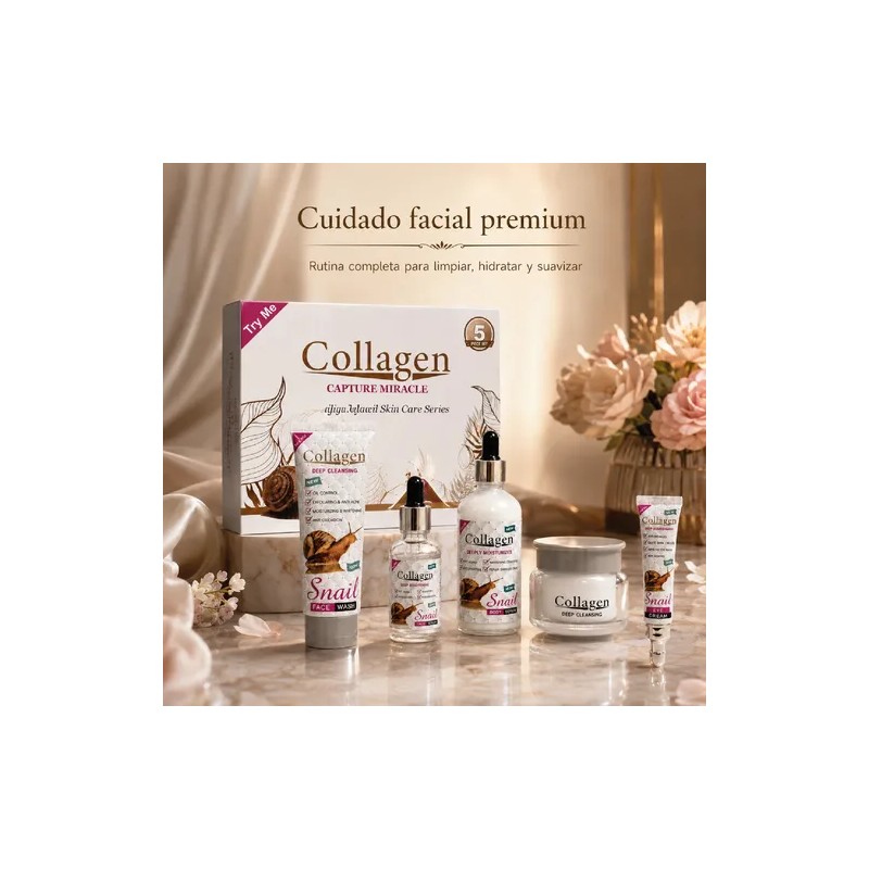 Crema Rejuvenecedora Colágeno, Baba Caracol, Hidrata Kit 5pz