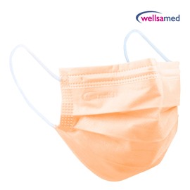Wellsamed wellsamask Disposable Surgical Masks Pack of 50 Orange Rubber Bands 3-Ply
