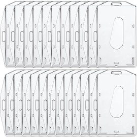 Marspark 25 Pcs 2 ID Badge Holder Heavy Duty Plastic ID Card Holder Transparent Protector Clear Badge Protector Cover Sleeve Protective Cover with Thumb Slot for Credit Card (Vertical and Horizontal)