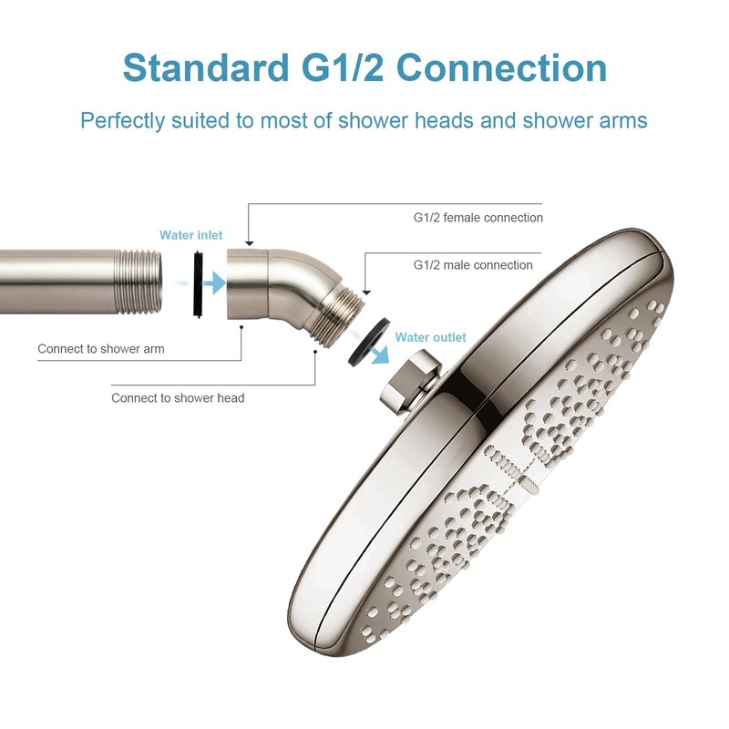 OFFO Shower Head Elbow Adapter, Brushed Nickel All Metal Handheld