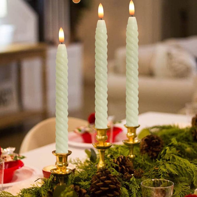 KunSwenn Spiral Flameless Taper Candles with Remote Timer, Real Wax