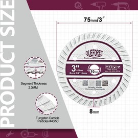 QUEFORET Diamond Cutting Discs for Concrete 75 mm 4 Pieces - Discs for Granite Marble Masonry with 10 mm Bore Diameter