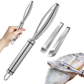 Geerow 304 Stainless Steel Fish Scaling Tweezer Tweezer Fish Scaling Scaler No Splitter Fish Scaler Scaler 1 Pack + 2 Tongs