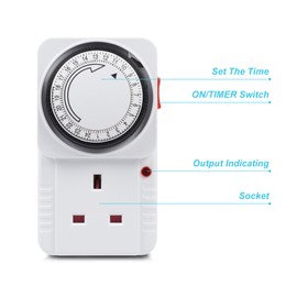 HBN 24 Hour Programmable Mechanical Timer Plug Switch, Energy Saving UK Plug-in Indoor Timer Socket for Lights, Lamp and Home Appliances (13A/3120W, 2 Pack)