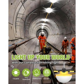 YXL 16000LM 130W Construction String Lights, 100FT Industrial LED String Work Lights, IP65 Waterproof 18AWG Wire 5000K Super Bright for Construction Sites Temporary Work Jobsites Outdoor Lighting