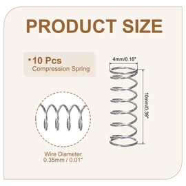 sourcing map Small Compression Spring 4 mm OD 0.35 mm Wire Diameter 10 mm Free Length 304 Stainless Steel Extension Spring for Shop Home Repairs DIY Projects (Silver Tone, Pack of 10)