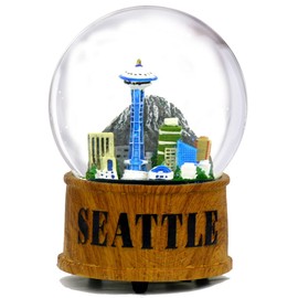 Seattle Snow Globe Musical Glass Dome with Skyline and Space Needle in Seattle Snow Globes Collection, 5.5 Inches
