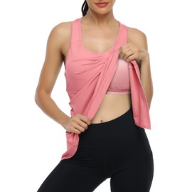 Kimmery Summer Tank Tops for Women Plus Size with Built in Bra Quick Dry Stretchy Sleeveless Shirt Workout Yoga Sports Excercise Gym Racerback Pink 3XL