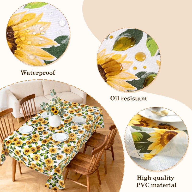 Arquiel Sunflowers PVC Table Cloth Waterproof Oilcloth Rectangle 140x240cm