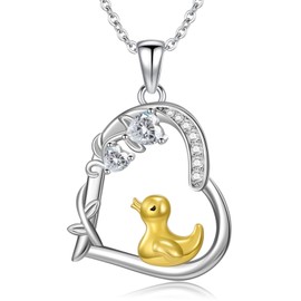 YYmqmq Sterling Silver Heart Duck Pendant Necklace, 20mm*22mm, Cubic Zirconia, Women, Duck Lovers, Gift Recipients