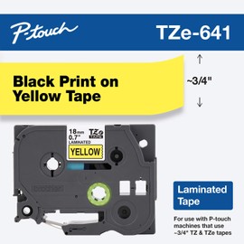 Brother Genuine P-Touch TZE-641 Tape, 3/4" (0.7") Standard Laminated P-Touch Tape, Black on Yellow, For Indoor or Outdoor Use, Water-Resistant, 26.2 ft (8 m), Single-Pack