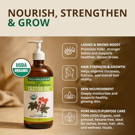 REJUVENATURALS - Aceite de ricino orgánico prensado en frío 473 ml con dispensador