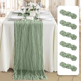 MONKRO Cheesecloth Table Runner 35x120 Inch 10ft Boho Rustic Gauze Cloth Decoration Cheese Cloths Runners for Wedding Baby Shower Birthday Party Tables Home Decor Centerpiece (Sage Green, 6 Pack)