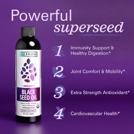ZHOU Black Seed Oil & Capsules - Black Cumin Seed Oil Cold Pressed, Pure Unrefined Nigella Sativa, Premium Supplement for Health, Hair & Skin - 8 fl oz Bottle & 60 Capsules